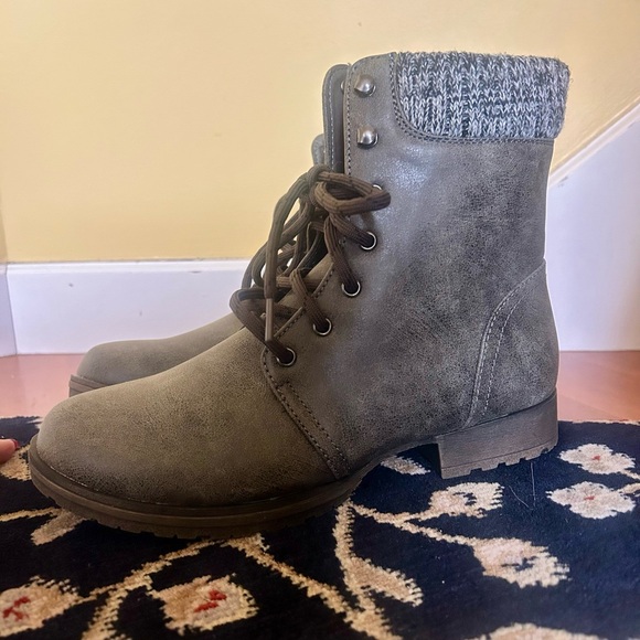 JustFab Shoes - JustFab Gray Combat Boots with Knit Cuff New